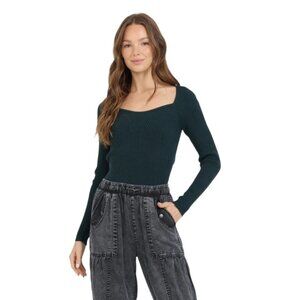 VINTAGE HAVANA GREEN RIB KNIT LONG SLEEVE TOP